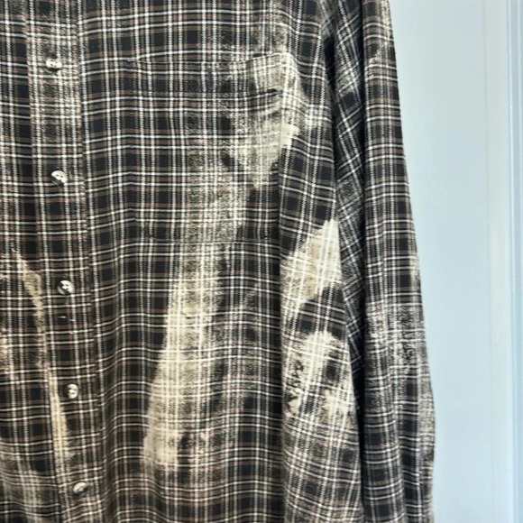 Franklin Flannels Upcycled Bleached Button
Down Flannel Size L Brown/Black/Cream - Picture 4 of 8